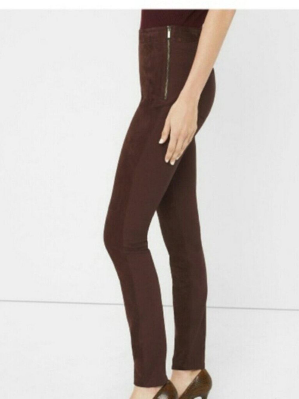 White House Black Market The Legging in Ponte & Genuine Deep Claret Suede Size 0